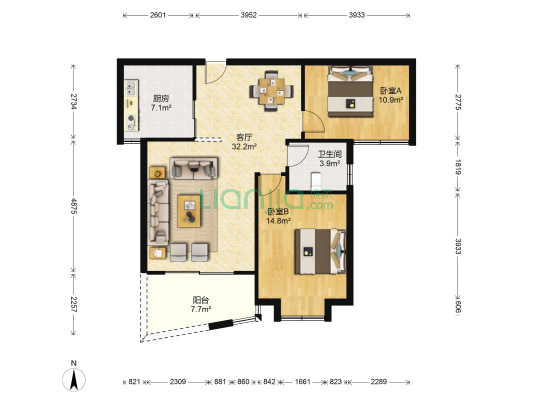 星都嘉苑 2室1厅1卫 96平方