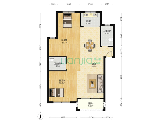 香格名苑 2室1厅2卫 112平方