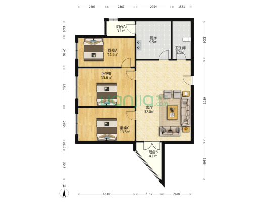花园小区(道外区) 3室1厅1卫 143平方