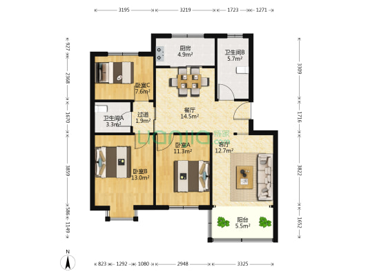 新贤佳苑 3室2厅2卫 103平方