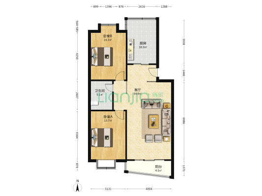 锦城花园 2室1厅1卫 99平方