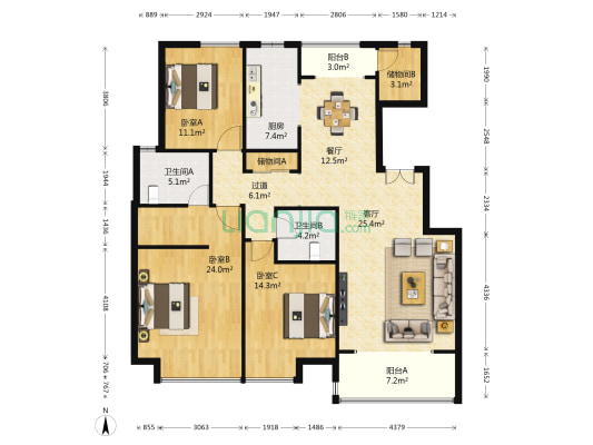 世华水岸C区 3室2厅2卫 156平方