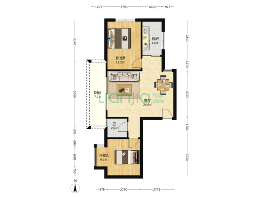 鹅城国际小区 2室1厅1卫 78平方
