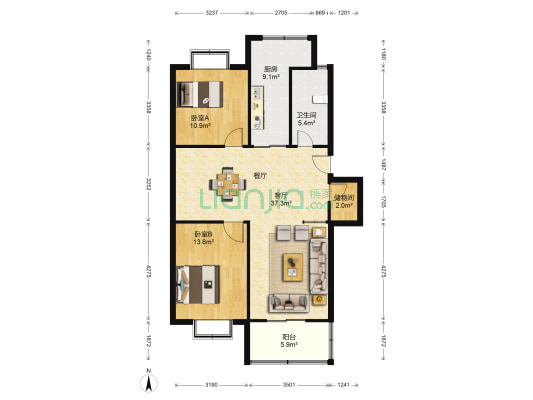 西郊公寓 2室1厅1卫 108平方