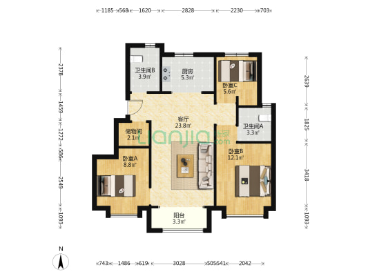 宸悦府 3室1厅2卫 94平方