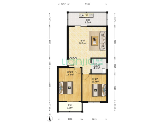 中富新村 2室1厅1卫 87平方