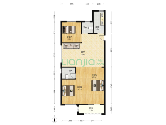 桂语轩 3室1厅2卫 120平方