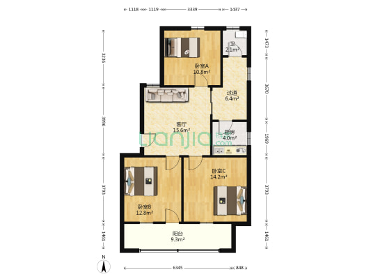 东风二村 3室1厅1卫 91平方