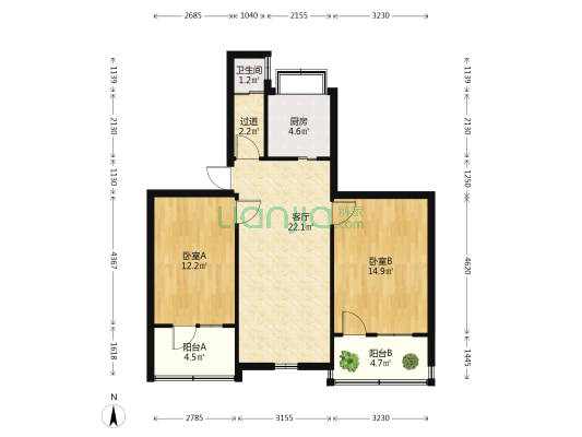 康复后街3号院 2室1厅1卫 74平方
