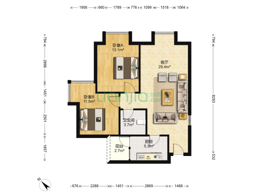人居锦尚春天A区 2室1厅1卫 82平方