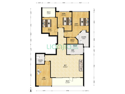 时代滨江 4室1厅2卫 164平方