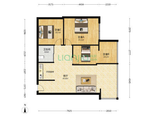 吉塔公寓自治小区 3室1厅1卫 104平方