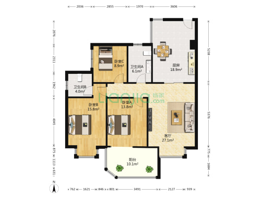 元益花园 3室1厅2卫 110平方