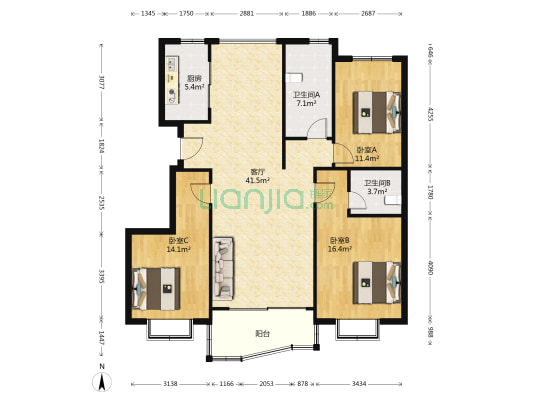 国际艺术村 3室1厅2卫 130平方