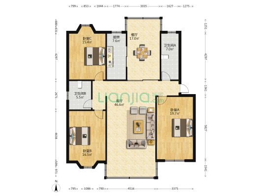 育秀园 3室2厅2卫 158平方