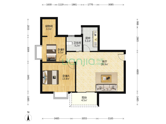 万丰花园 2室1厅1卫 91平方
