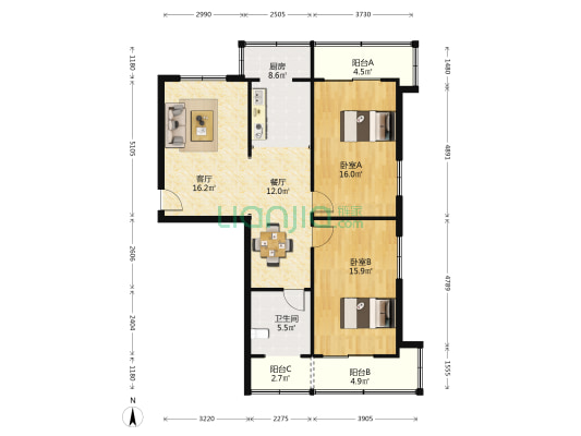 医药公司家属院 2室2厅1卫 97平方