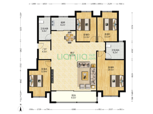 仁恒海和院 4室1厅2卫 152平方