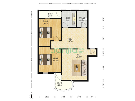 人民四路29号 2室2厅1卫 91平方