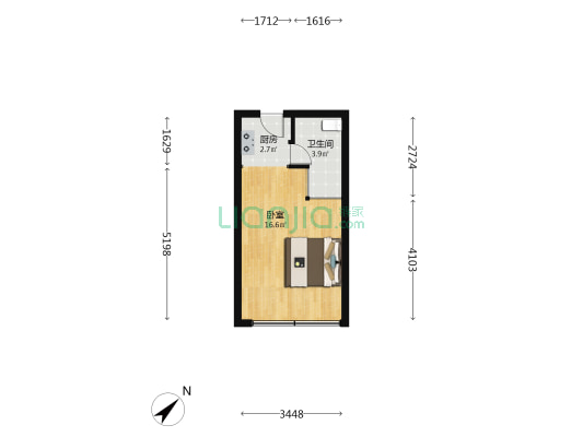 沪办大厦 1室0厅1卫 45平方