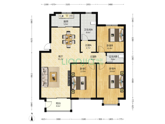新渎苑 3室1厅2卫 123平方