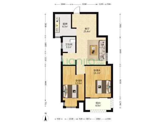 洪庄新天地 2室1厅1卫 80平方