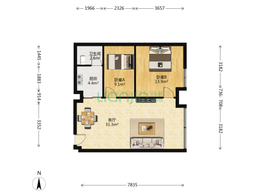 汽博大厦 2室1厅1卫 91平方