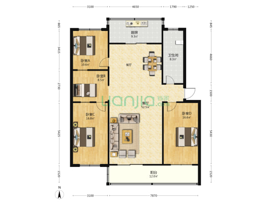 测绘院宿舍 4室1厅1卫 149平方