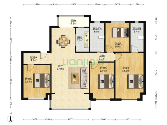 碧桂园柏悦华府 4室1厅2卫 141平方