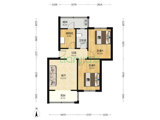 竹边新村 2室1厅1卫 65平方