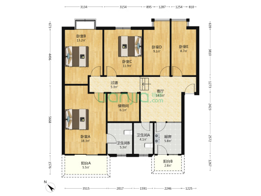 水云花都清泰路一段84号 5室1厅2卫 128平方
