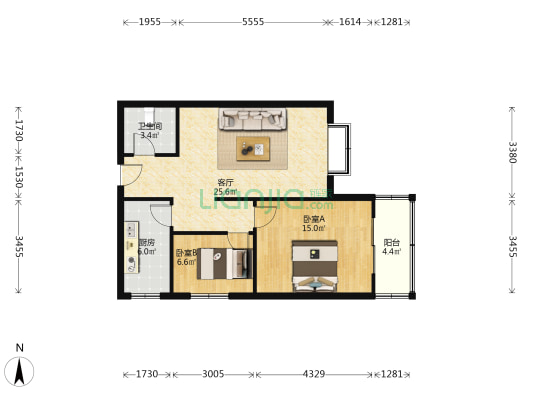 善水永利花园 2室2厅 东南-户型图