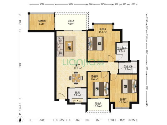 鸿润·叠韵 3室1厅2卫 116平方
