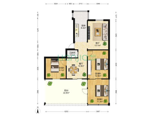 一二一大街265号 3室2厅1卫 66平方
