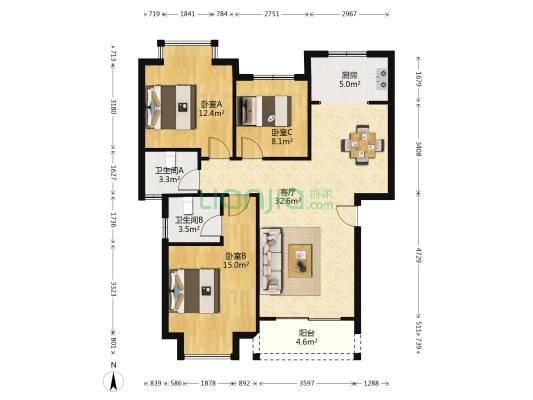 荇塘新村 3室1厅2卫 97平方