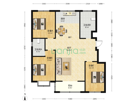 青云紫府三期 3室1厅2卫 145平方