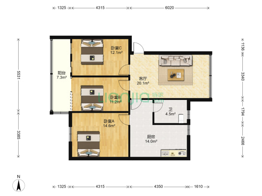 小岭路170号 3室1厅1卫 87平方