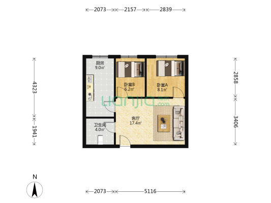 云景公馆 2室1厅1卫 64平方