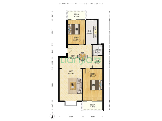 683小区 2室2厅1卫 99平方
