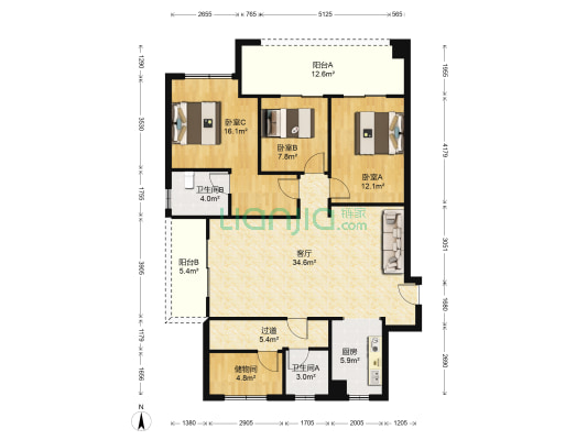 熙悦佳园 3室1厅2卫 135平方