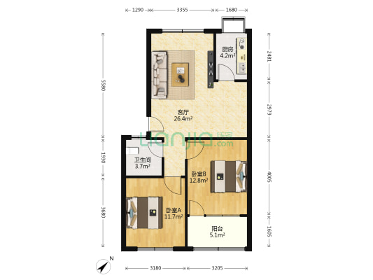 襄阳市民族刺绣厂 2室1厅1卫 78平方