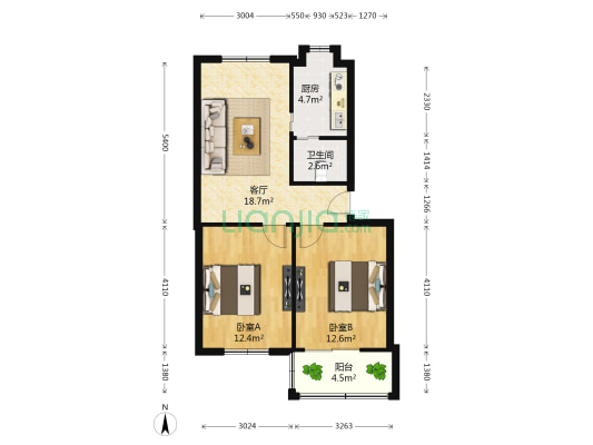 江西制造职业技术学院 2室1厅1卫 69平方