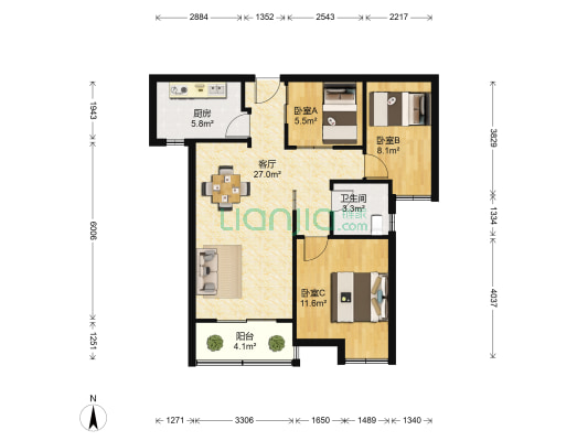 烽云慧城 3室1厅1卫 93平方