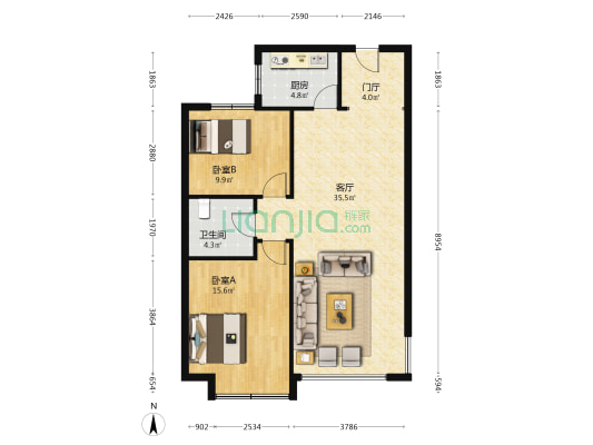 大都汇盛元 2室1厅1卫 95平方