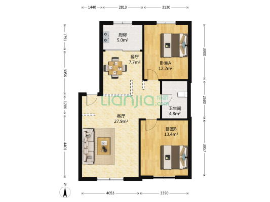 安居小区 2室2厅1卫 91平方