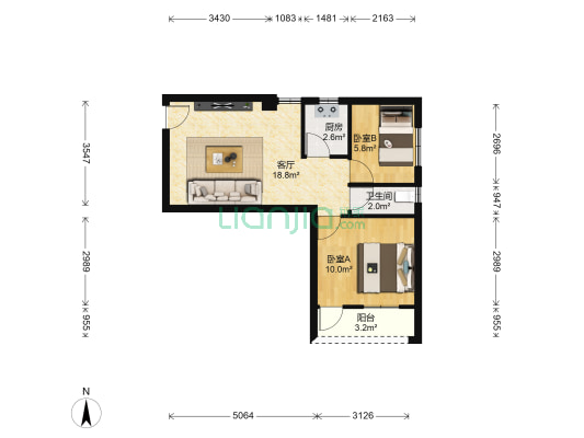 芳泰花园 2室1厅1卫 55平方