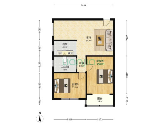 中星莱阳公寓 2室1厅1卫 87平方