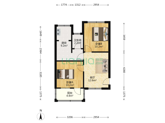 铁西一里8号 2室1厅1卫 55平方