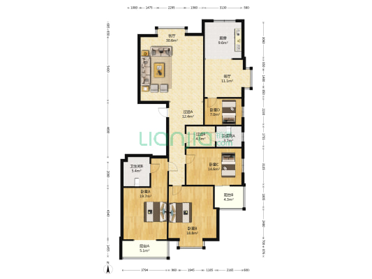化二建小区高层 4室2厅2卫 184平方