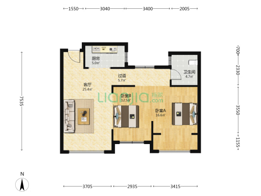 金埠家园 2室1厅1卫 88平方